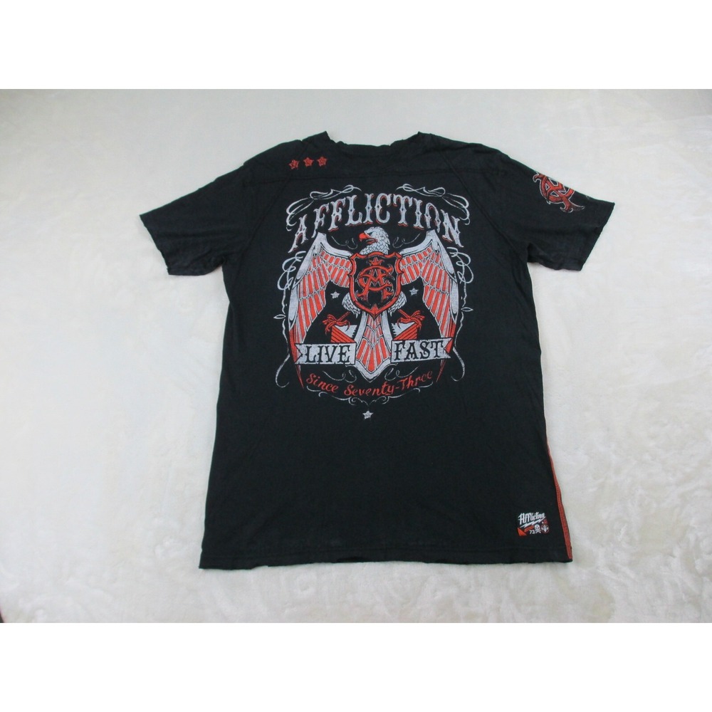 Affliction Shirt Mens‎ Extra Large Black Eagle Live Fast Distressed Grunge*